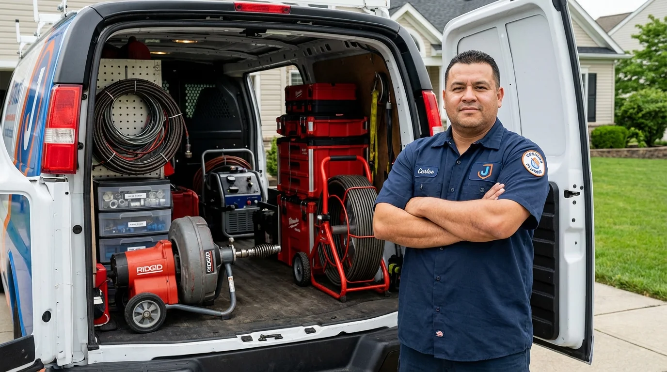 Professional drain cleaning equipment and Johns Plumbing LLC plumber in Fennimore