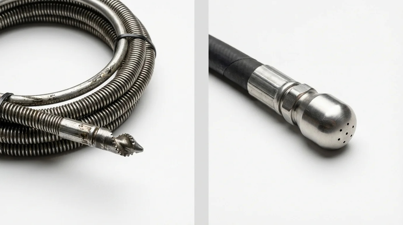 Drain snake cable and hydro jetting nozzle used for drain cleaning in Fennimore, WI