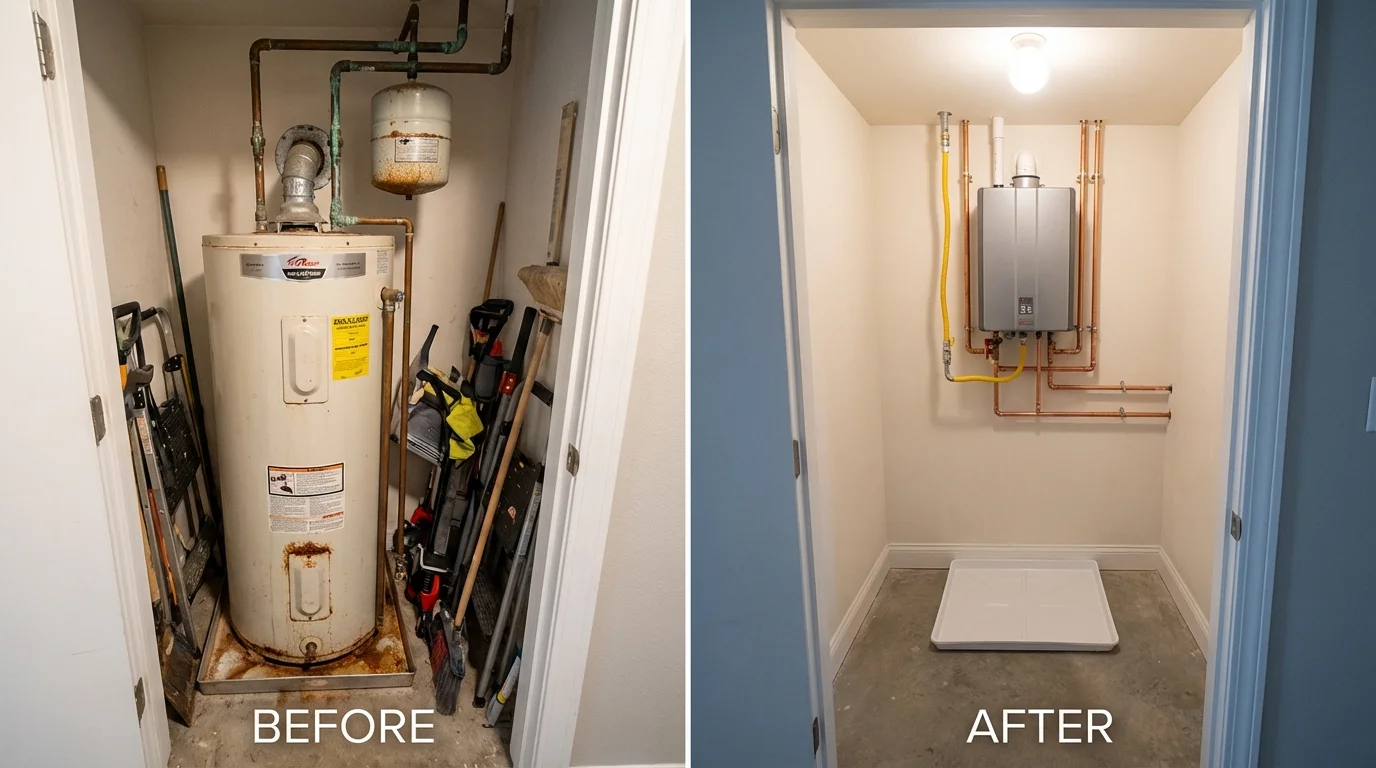 Tank water heater versus wall-mounted tankless unit comparison for Fennimore, WI homeowners
